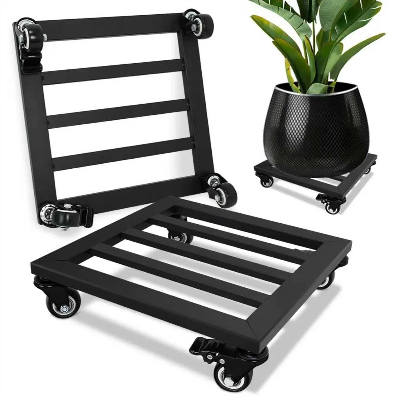 

SPEETH Plant Caddy with Wheels, 2 Pack 12 Inch Metal Square Planter Dolly with Lockable Casters Heavy Duty Base for Indoor