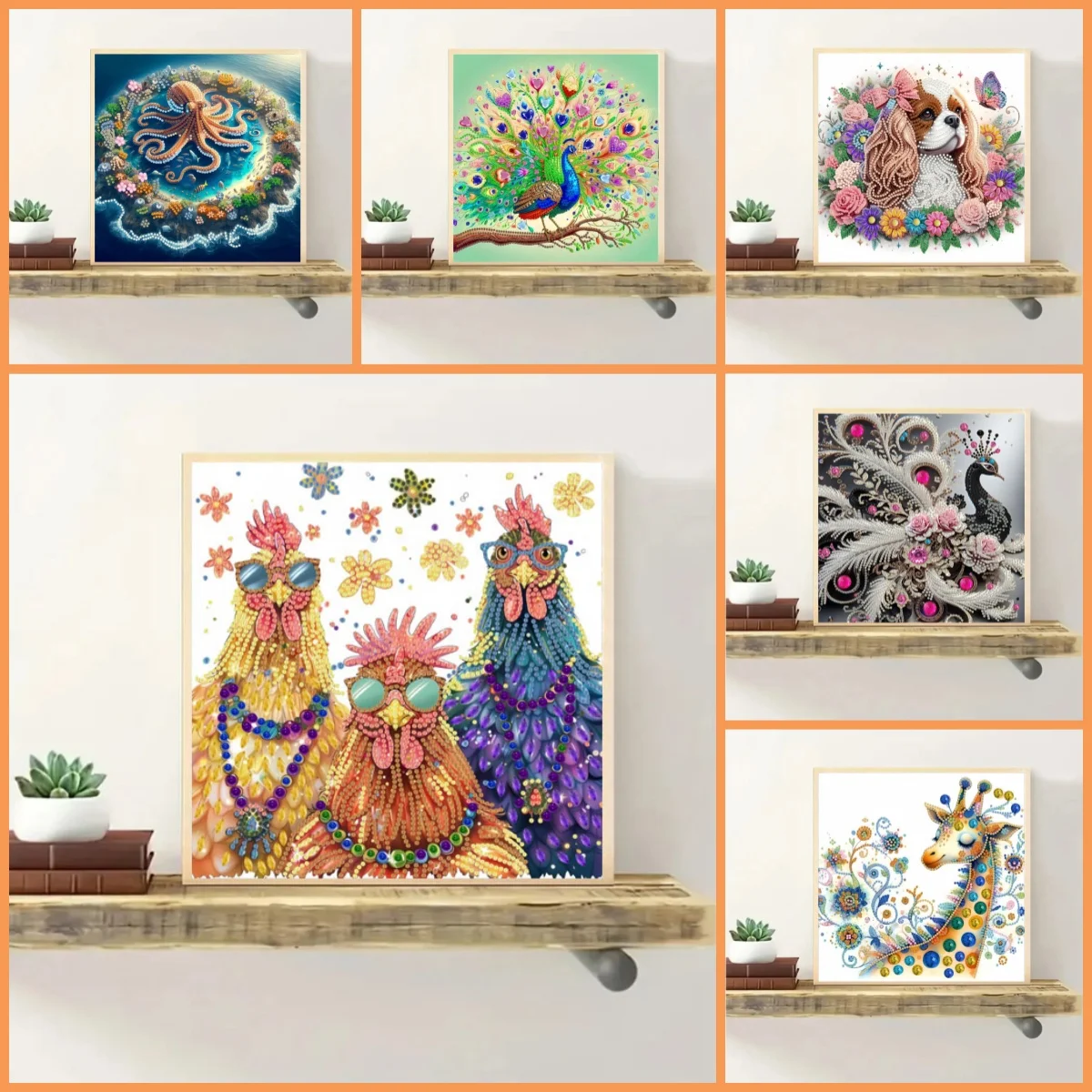 1 لوحة ماسية ذاتية الصنع بأنماط حيوانات، مناسبة لعشاق الرسم الماسي المبتدئ (بدون إطار خشبي)