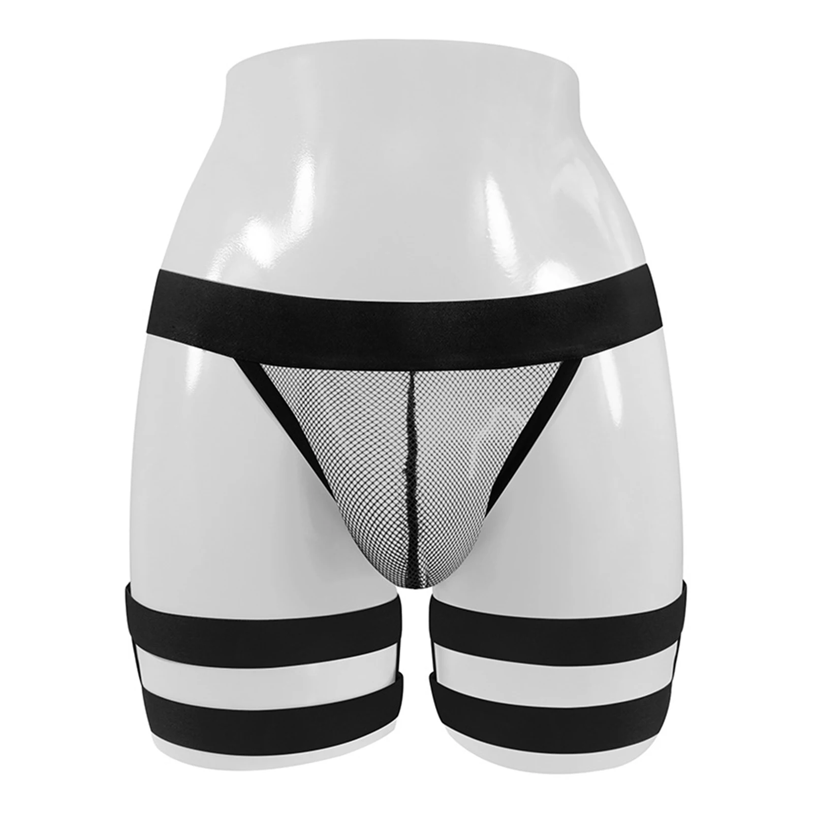 Biancheria intima da uomo con sospensorio scavato e fasce per la coscia Set di slip con imbracatura in rete trasparente con custodia rigonfia, biancheria intima da notte