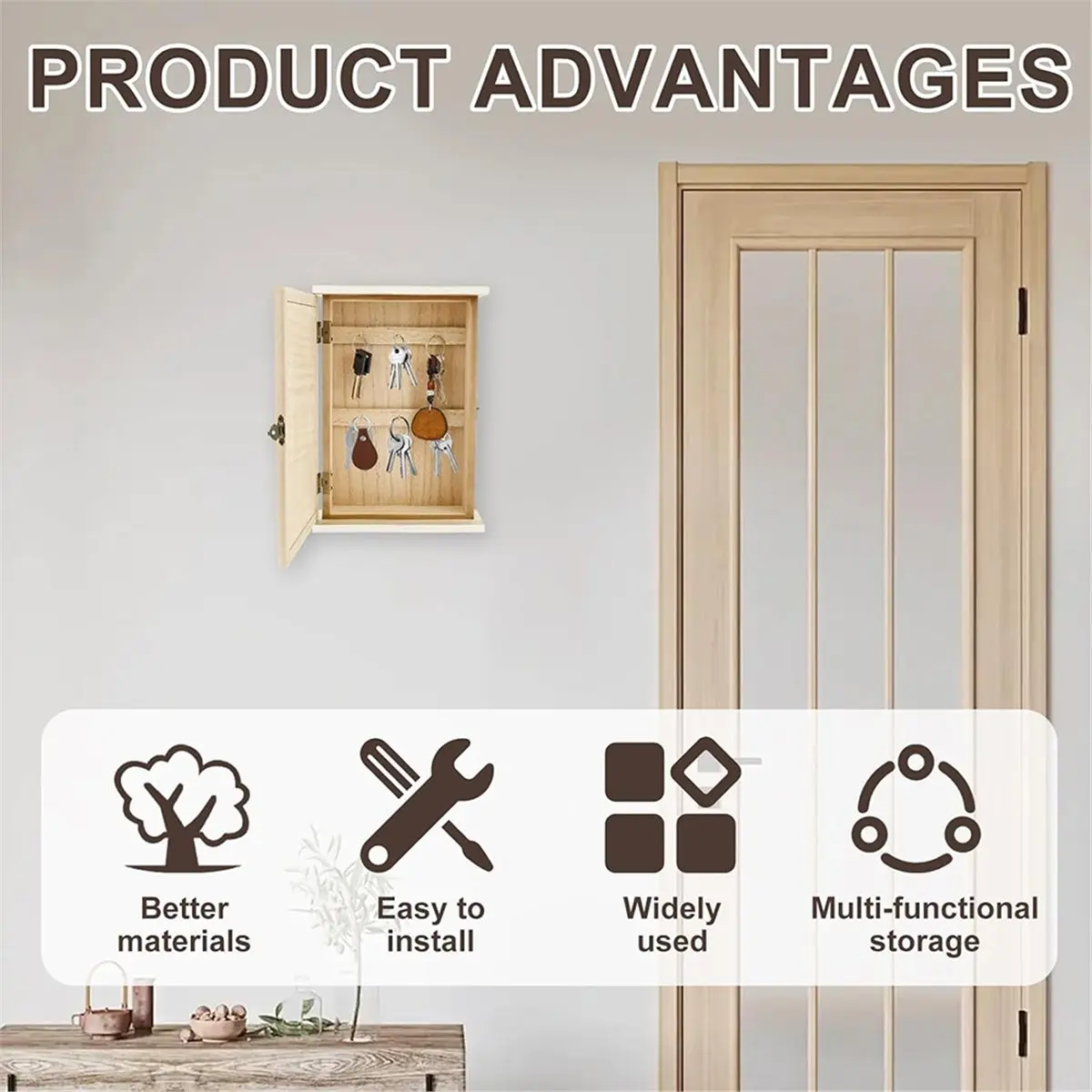Industrial Tools Vintage Wood Key Box Holder with Lock Decorative Key Storage Cabinet Wood Keys Cabinet Organizer Wooden Keys Ca