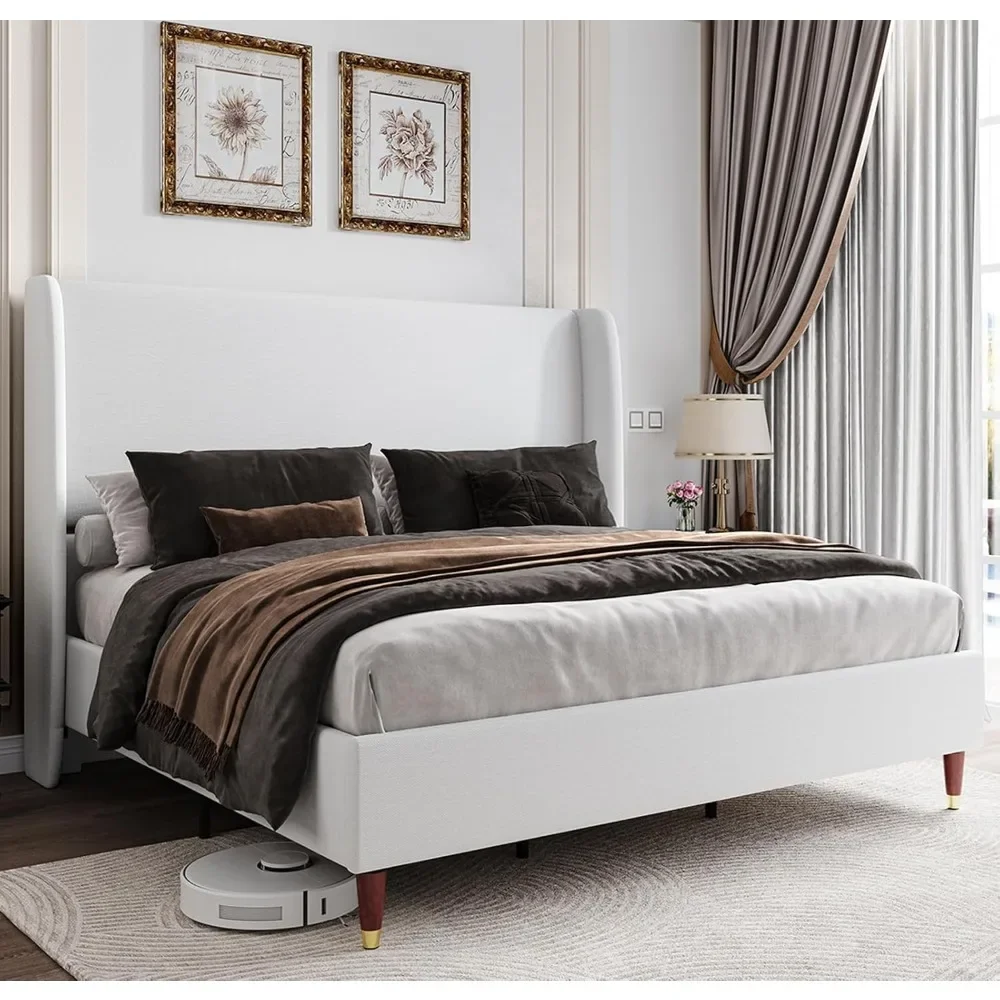 

pholstered Bed Frame Queen Size 51.2" High Platform Bed with Wingback Headboard/No Box Spring Needed