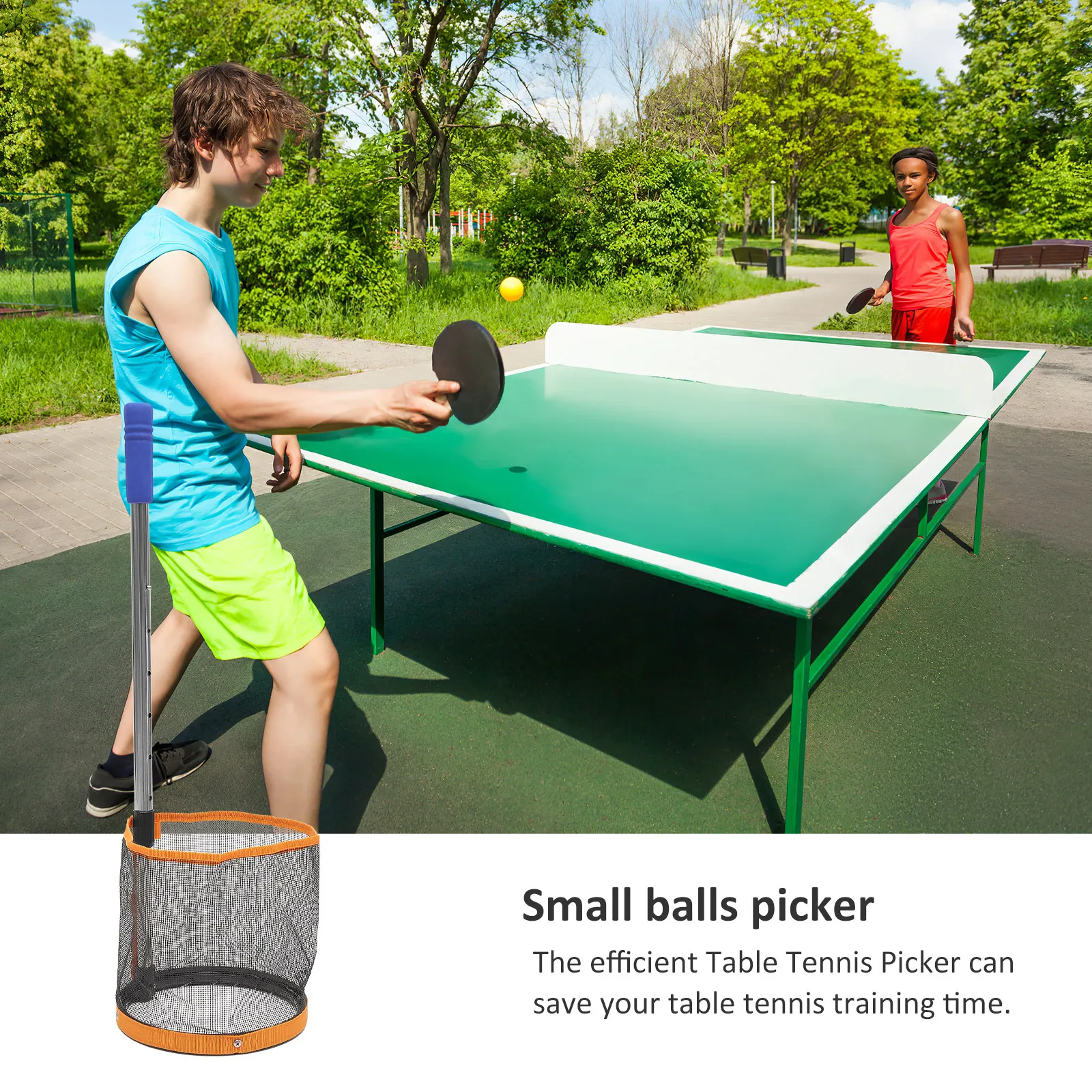 

Large Capacity Table Tennis Balls Picker Heavy Duty Spring Net Bag Telescopic Handle Portable Ball Catcher for Sports Training