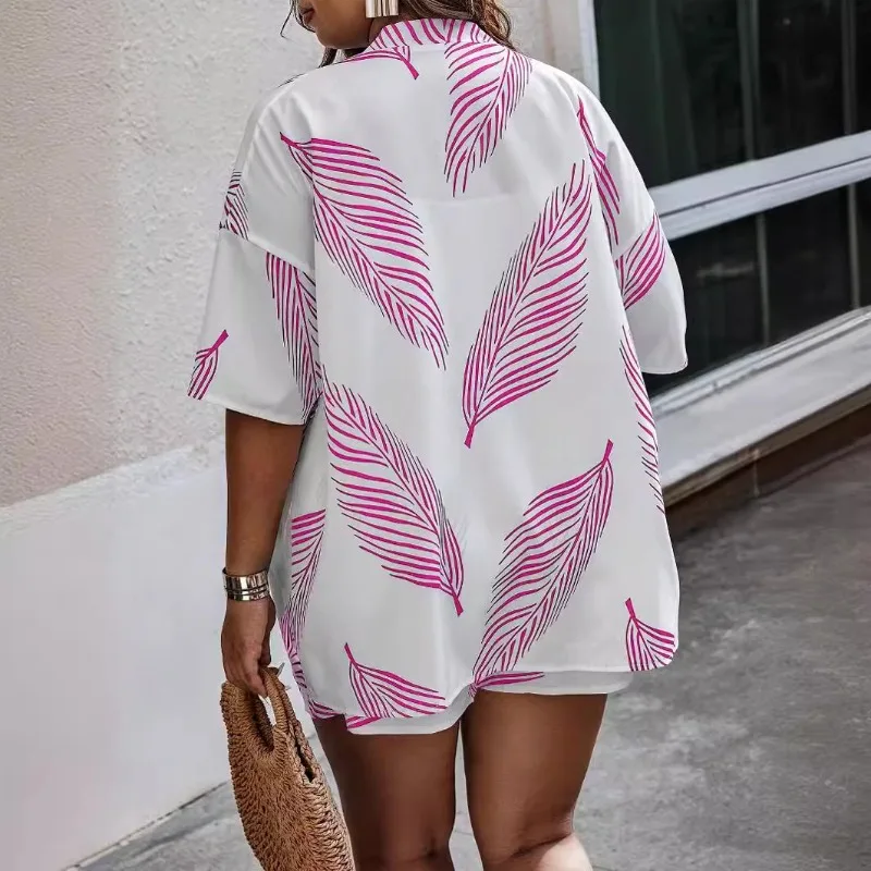 Damski zestaw wiosenno-letni: kardigan, szorty, nadruk, retro, prosty, wygodny, luźny, casualowy, modny, ekskluzywny, miękki, niszowy, dopasowany.