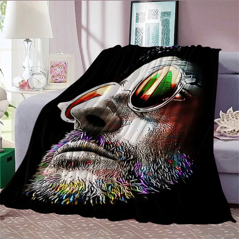 Vintage color portrait of a human face Flannel printed blanket suitable for all seasons for living room office sofa and travel