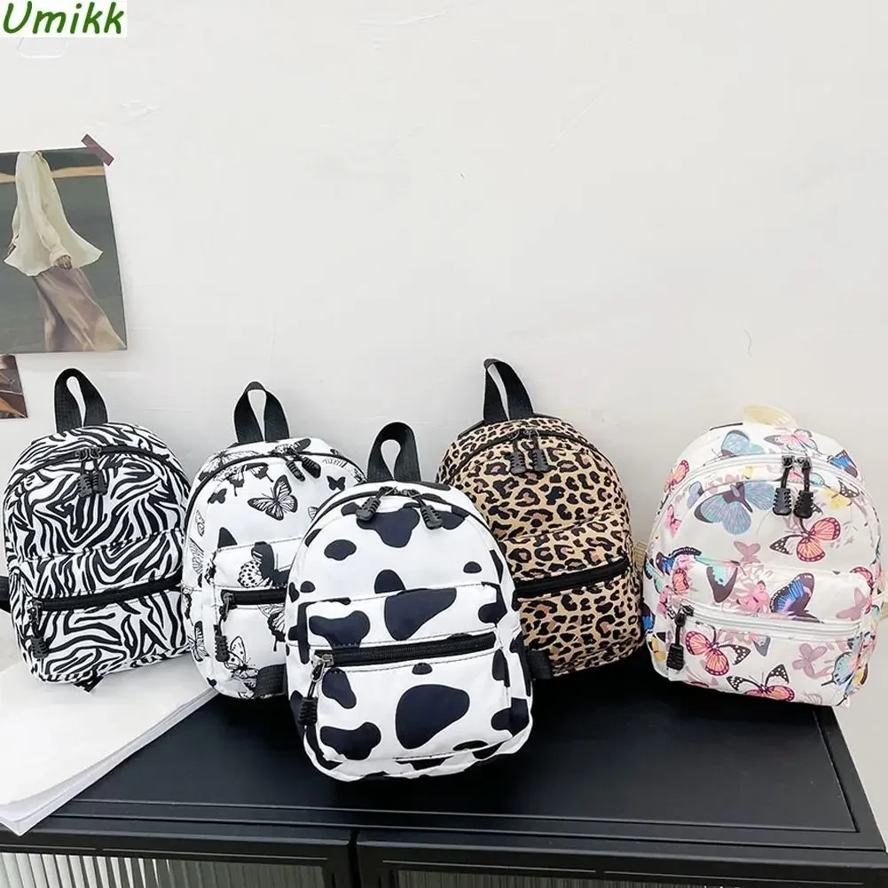 Women Preppy Style Knapsack 2023 Retro Animal Pattern Printing Mini Backpack Fashion Nylon Schoolbag For Girls Aesthetic Mochila