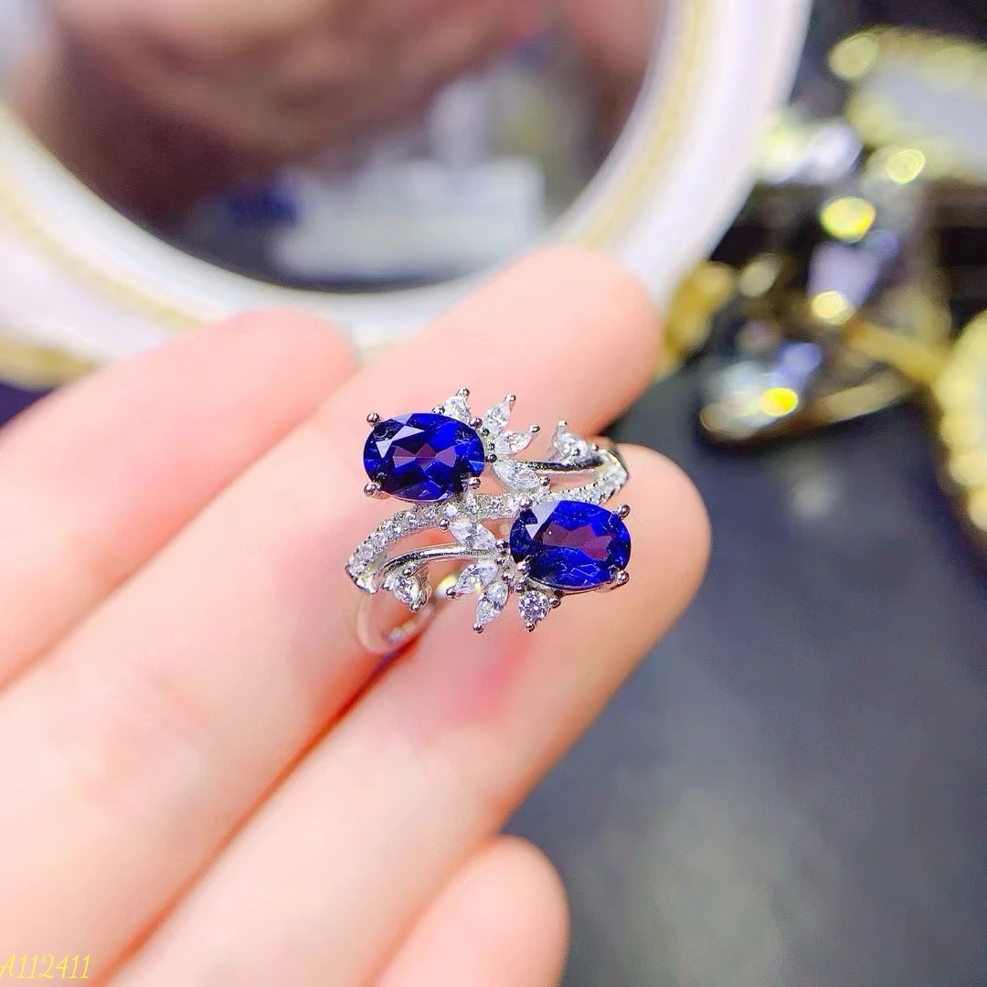 KJJEAXCMY Fine Jewelry Natural Sapphire Women's Ring S925 Pure Silver Exquisite Inlaid High Clarity Gem Support Testing
