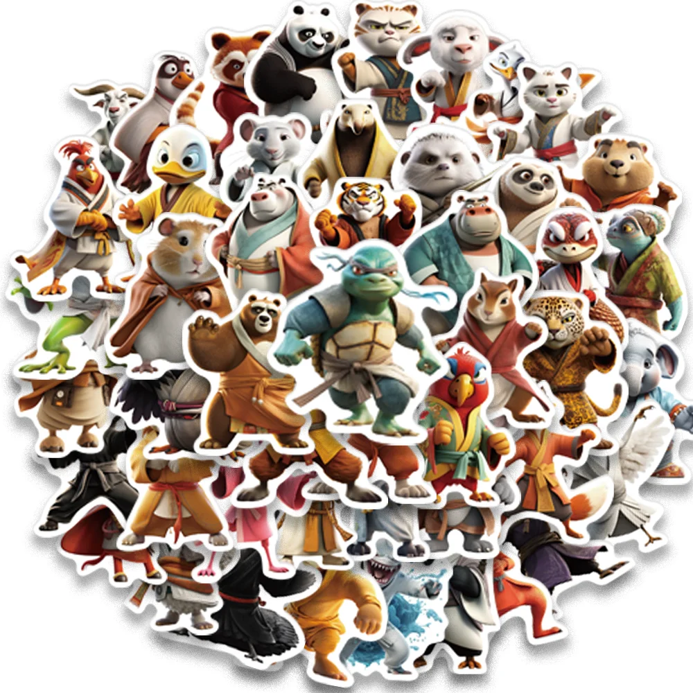 50pcs Classic Kong Fu Animal Stickers for Skateboard Laptop Scrapbooking Envelope Cartoon Retro Zoo Waterproof PVC Decals