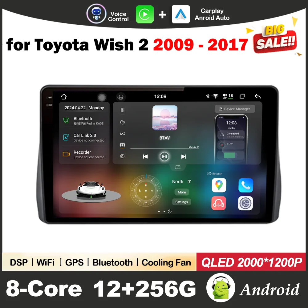 

for Toyota Wish 2 2009 - 2017 Wireless Carplay Android Auto Car Mulltmedia Player Head Unit NO 2din DSP Stereo QLED IPS Screen
