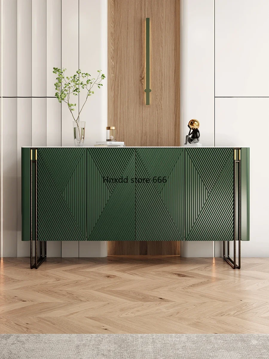 Living room partition villa dark green light luxury high-end rock slab locker