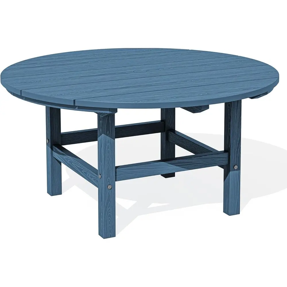 

35.5'' Round Outdoor Table with Umbrella Hole, HDPE Weatherproo Coee Table, Blue