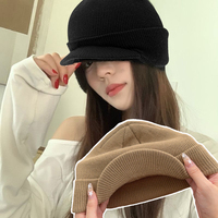 Thermal Wool Knit Cap with Brim Unisex Winter Hat Stretch Non Slip Lined Ear Warm Outdoor Hats Ear Protection Windproof Headwear