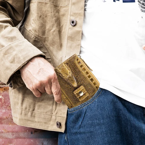 Imagen 2 del producto Cartera de piel de vaca para hombre con patrón de cocodrilo, billetera cero de cuero genuino con ranura para tarjetas de gran capacidad