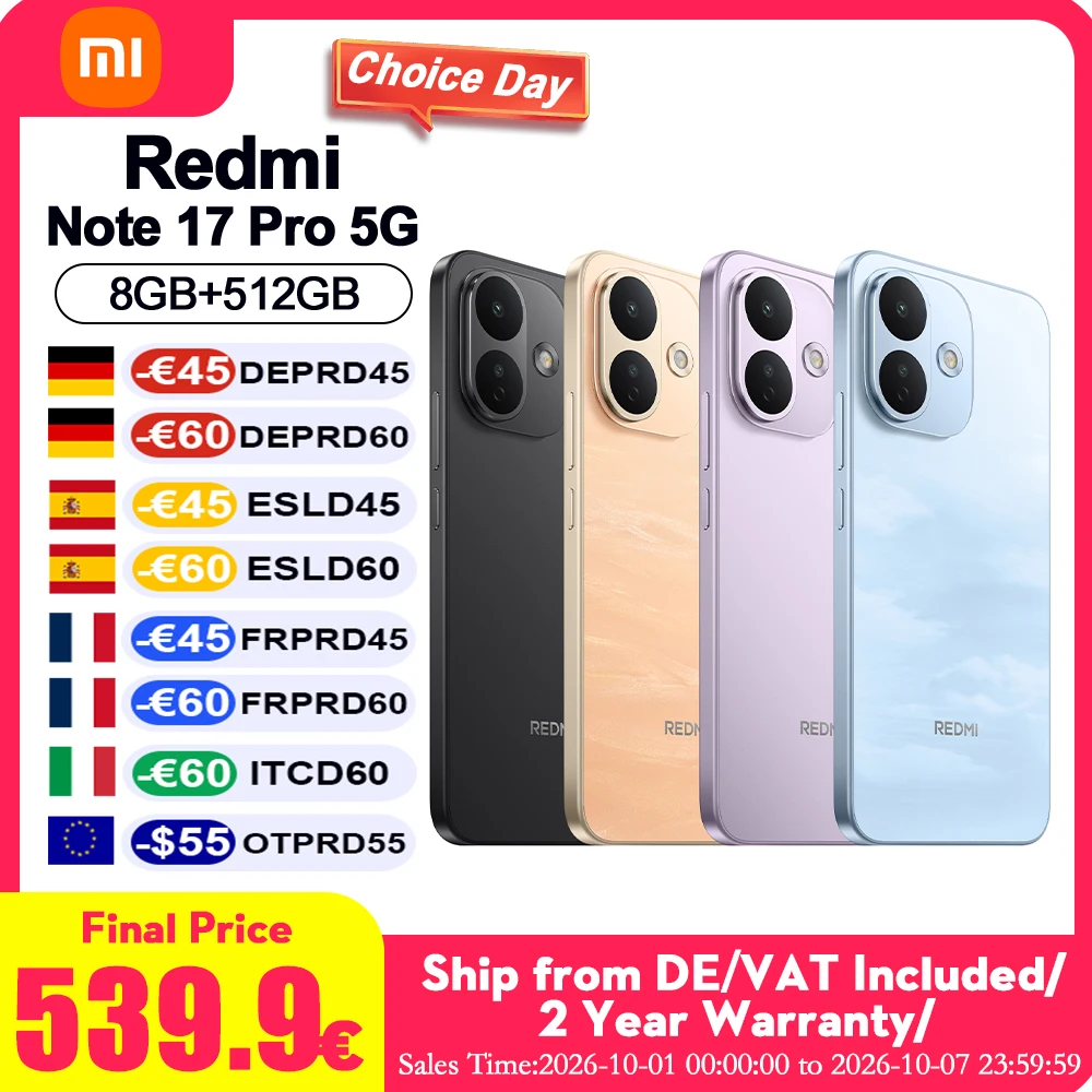Versione Globale Redmi Note 17 Pro 5G NFC Cellulari Display AMOLED 1.5K da 6,83" Sistema di Imaging Ultra-Chiaro AI Batteria da 8340mAh Ricarica Rapida 67W