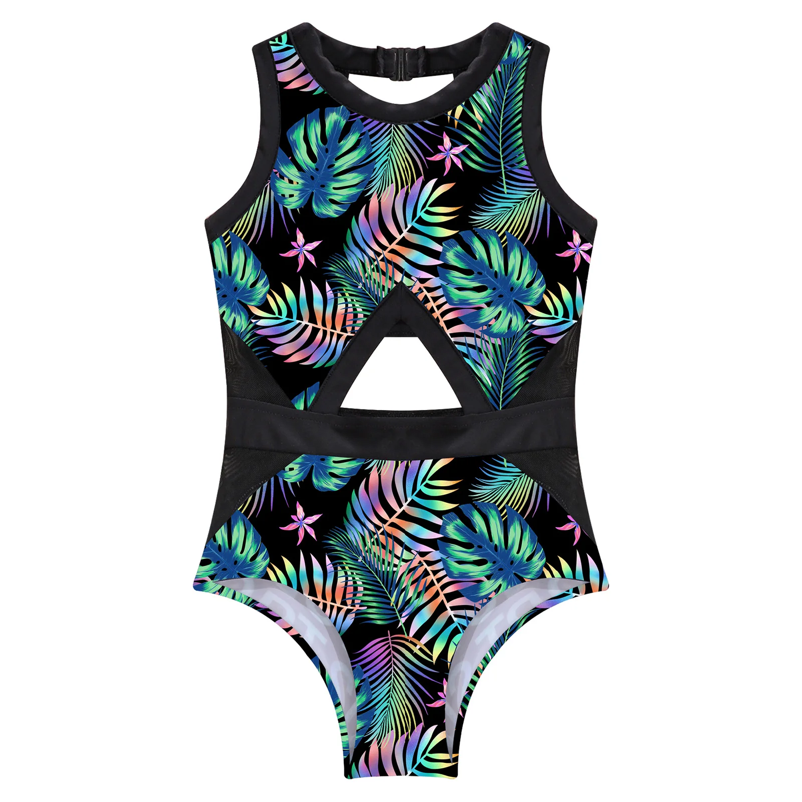 Kids Girl One-piece Swimsuit Sleeveless Backless Cutout Print Bodysuit Swimwear Surfing Rash Guard Pool Beach Sport Bathing Suit