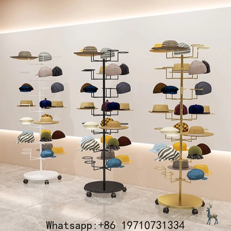 

Golden MultiTier Hat Display Stand Floor Standing Cap Organizer Rack Women's & Kid's Cap Holder with Wheel Store Display Shelf