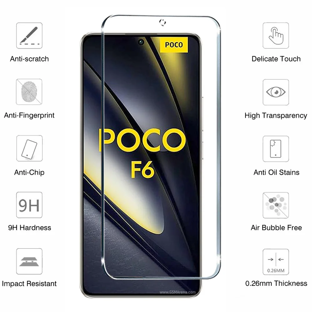 5PCS Tempered Glass For Poco F6 Pro F5 F4 GT F3 X6 Pro X5 X4 GT X3 NFC Screen Protector For Poco M5S M4 M3 M6 Pro 5G C65 Glass