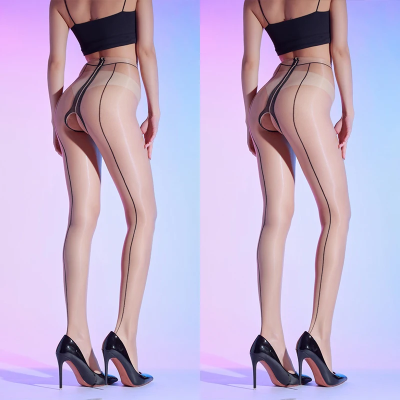 1/2 pares de medias sedosas con entrepierna abierta, medias con costura trasera para mujer, pantimedias ultrafinas brillantes con hilo de camarón sexis