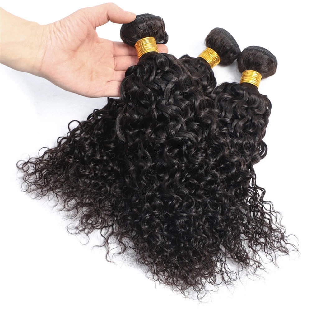 Extensions de trame de cheveux bouclés brésiliens, cheveux humains crépus vierges, 100% non transformés, 3 faisceaux, 7A, document noir naturel