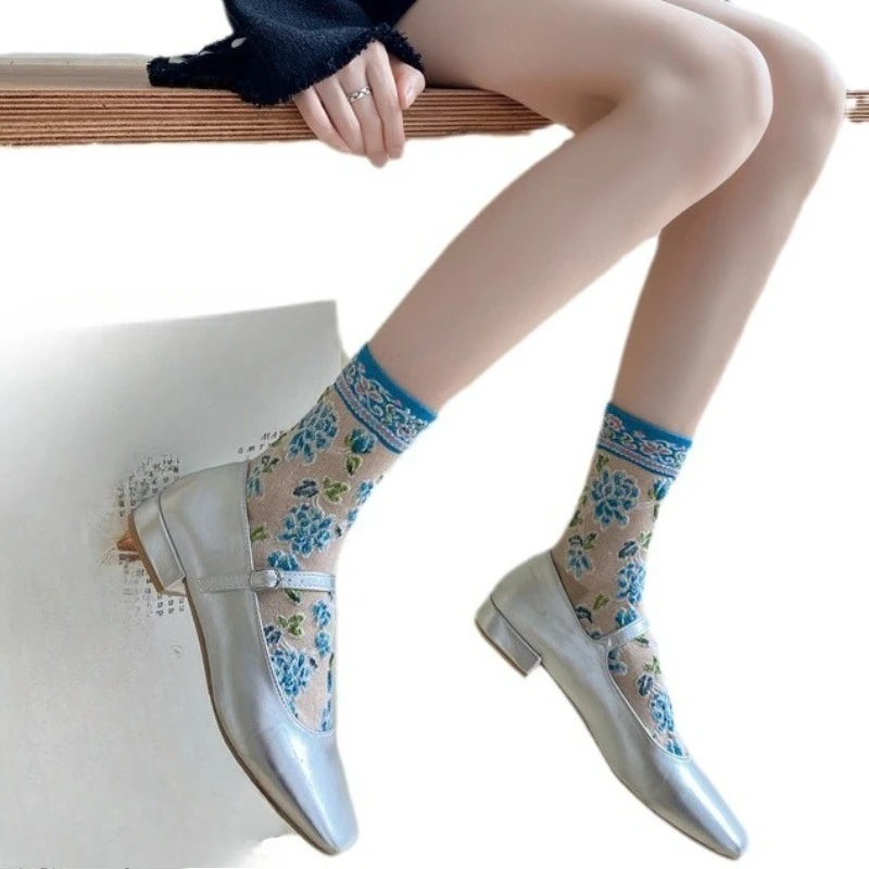 5 paia di calzini a fiori tridimensionali retrò primavera autunno moda etnica calzini da donna color block calzini comodi da donna