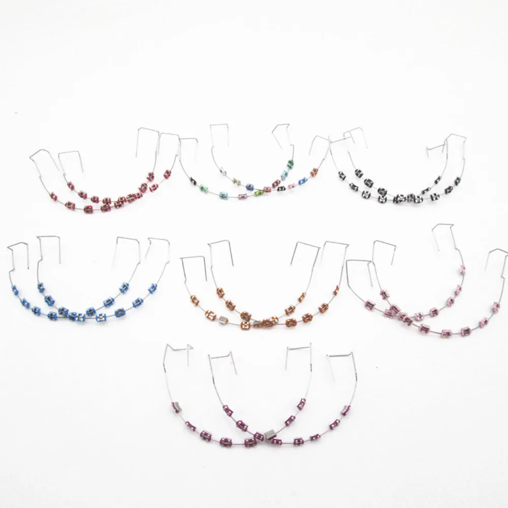 1 pair Colorful Temporary Tooth Decoration Dental Decorations Fake Brackets Orthodontic Ligature Ties Braces with Metal Wires