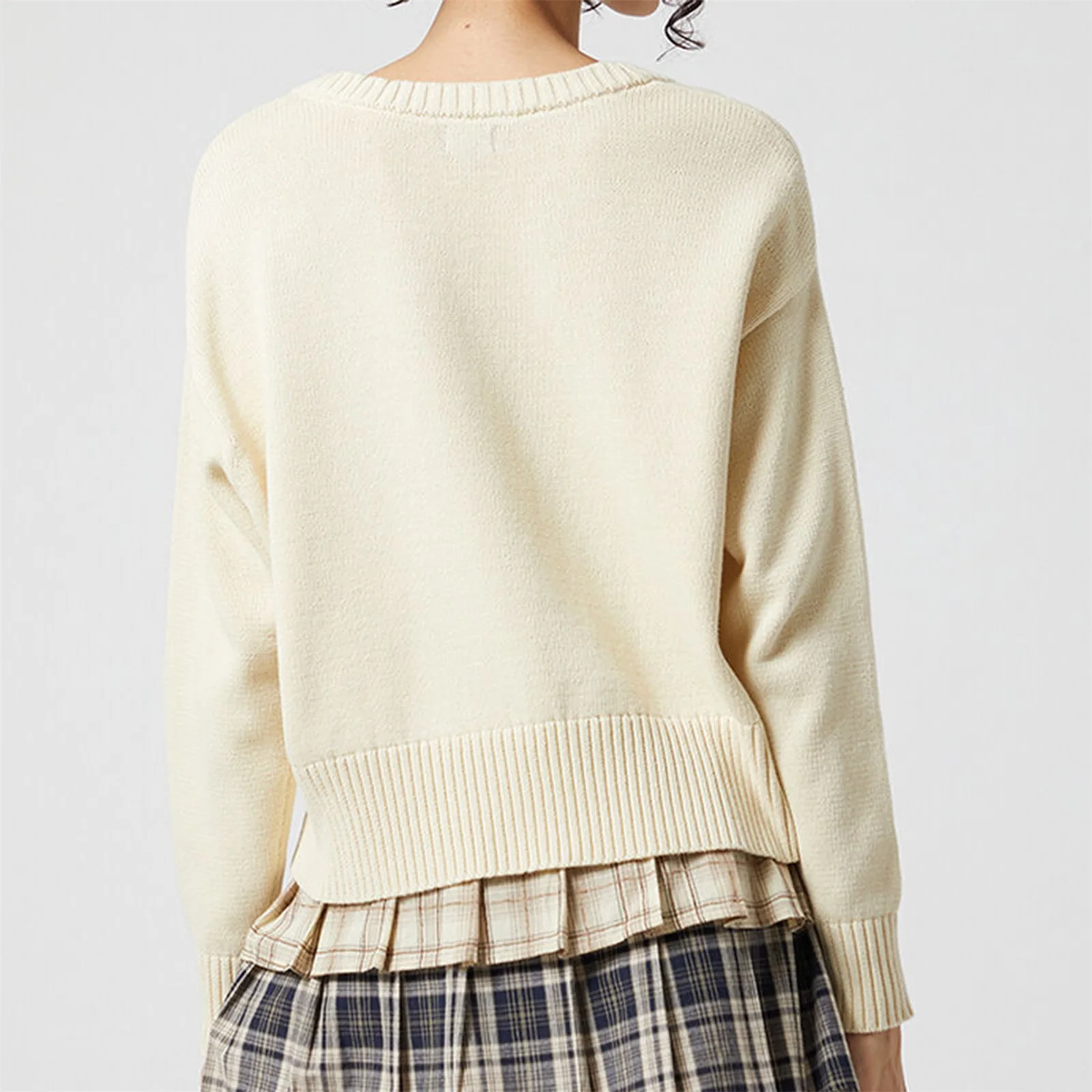 Maglione classico da donna con scollo a V Autunno Inverno Top larghi in maglia a maniche lunghe tinta unita casual alla moda