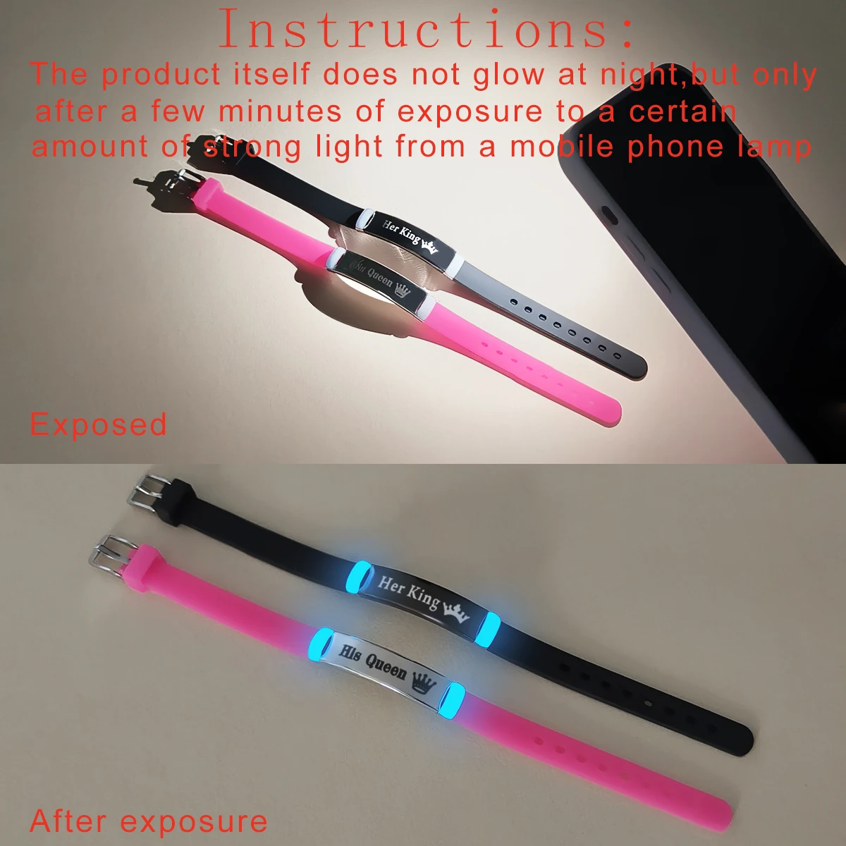 مجموعة أساور للأزواج بنمط التاج المتوهج في الظلام مكونة من قطعتين خواتم للسيدات العصرية كهدية للأزواج #5