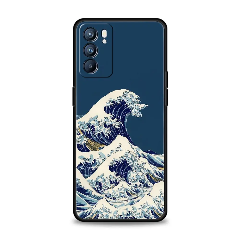 The Big Wave of kanagawa Case For OPPO A16 A15 A54 A53 A52 A9 2020 A74 A76 A95 A12 Reno7 SE Reno6 Z Find X5 Pro 5G Phone Cover