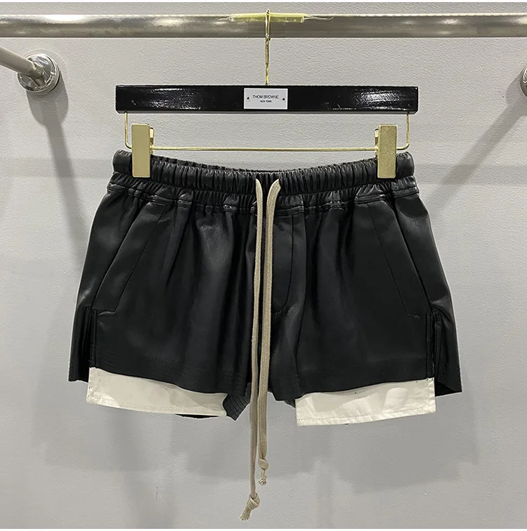 Women's Fashion Basic PU Leather Four Corner Pockets Comfortable Shorts New Versatile Black Short Pants