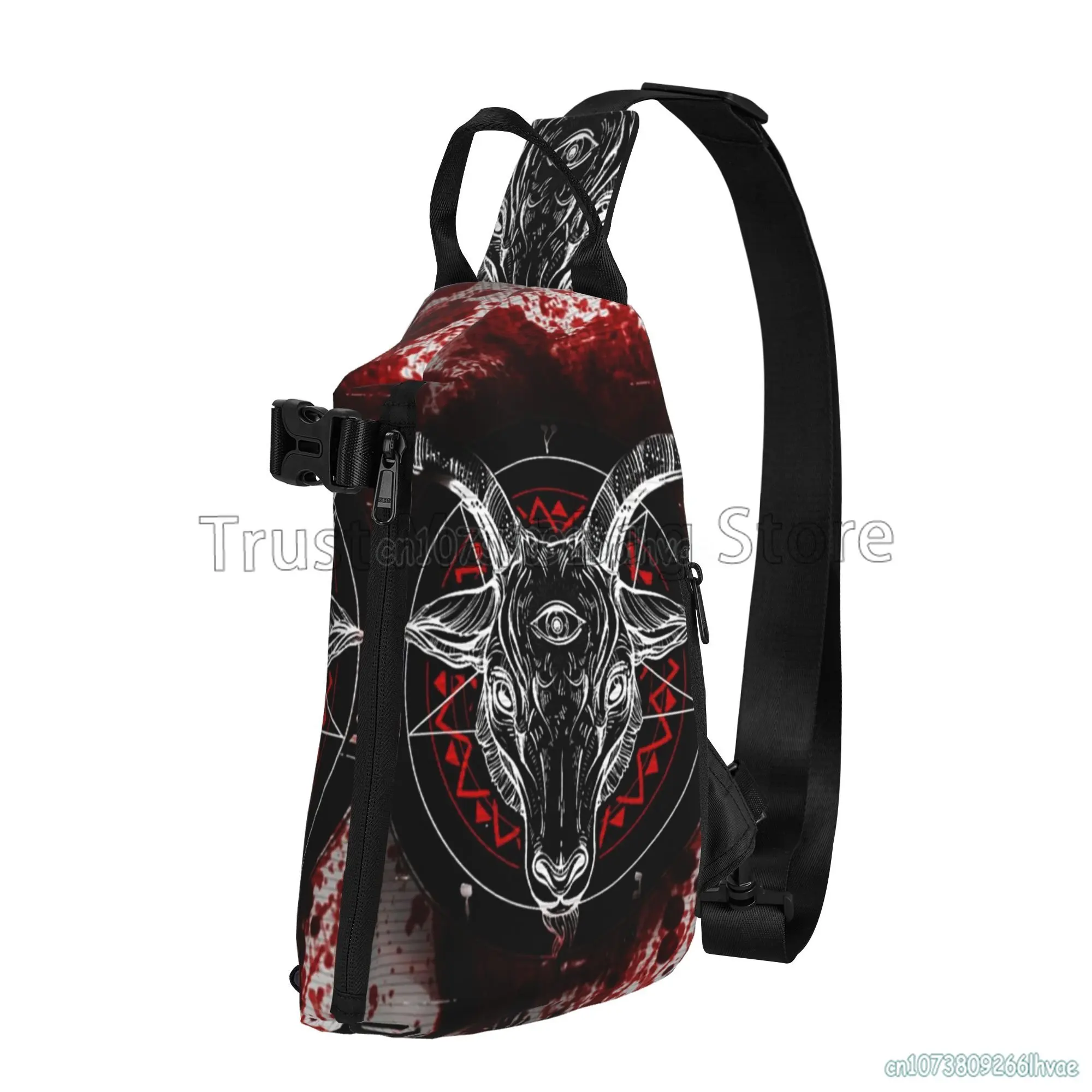 

Pentagram Baphomet Satanic Goat Head Skull Sling Bag Casual Crossbody Travel Hiking Chest Backpack One Shoulder Daypack for Men