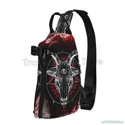 Pentagram Baphomet Satanic Goat Head Skull Sling Bag Casual Crossbody Travel Hiking Chest Backpack One Shoulder Daypack for Men