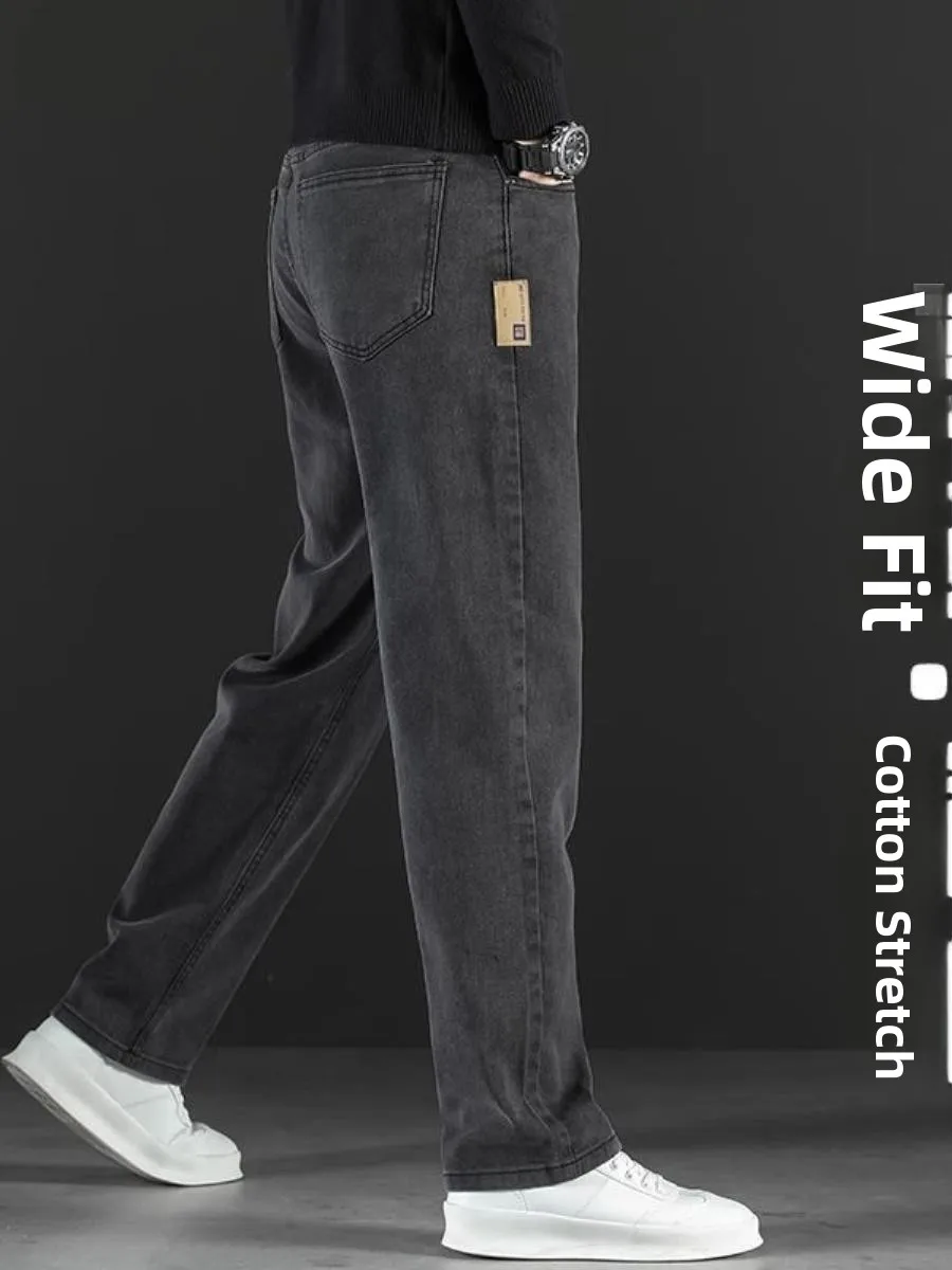 

High-End Men's Denim Jeans Loose Straight Leg Waed Fce Lined Thiened Casual Warm Dad Pants Autumn Winter Sle