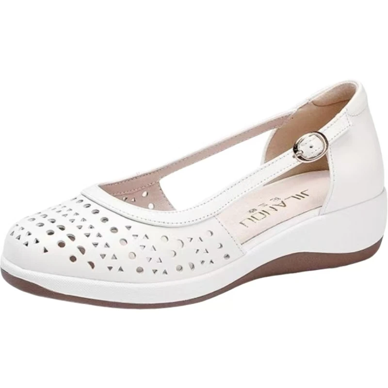 

Women Shallow Slip On Wedges Cave Sandals Summer New Thick sole Round Toe Hollow Out Lightweight Breathable Elderly Sandals