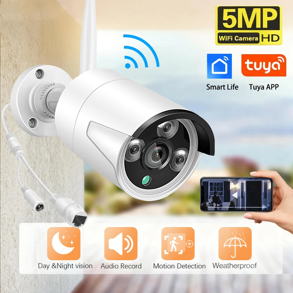 

5MP HD WiFi IP Camera Audio Cctv Security Outdoor Waterproof 1080P Night Vision Surveillance Onvif Wifi Home Camera Tuya APP
