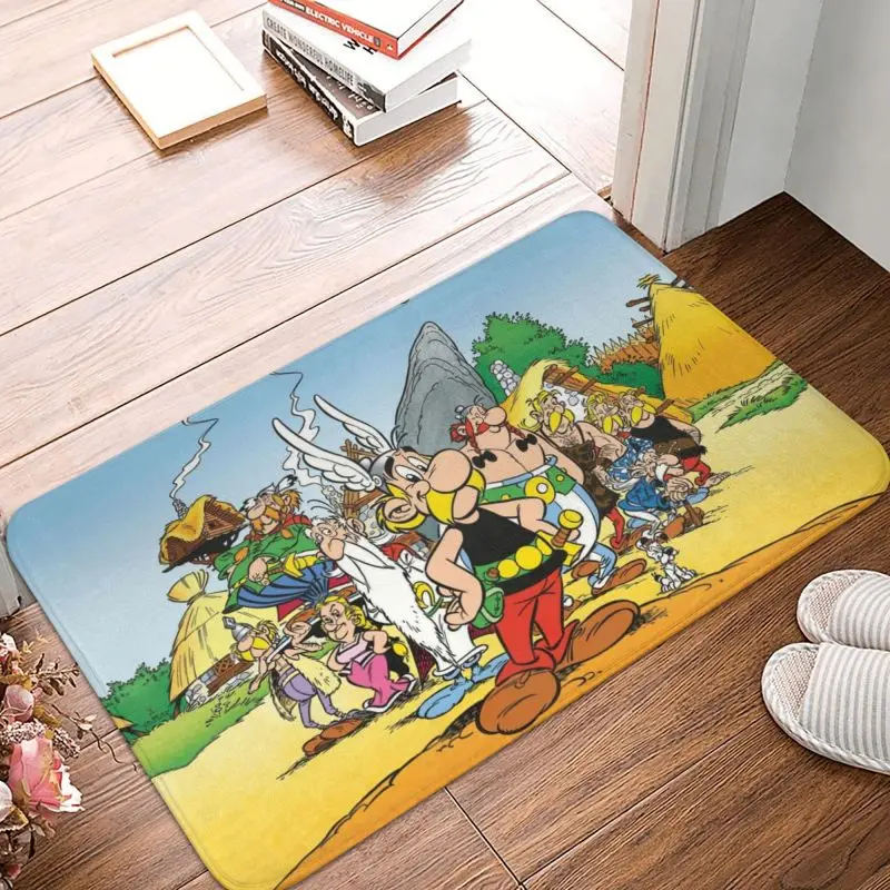 Fashion Anime Asterix And Obelix Front Door Mat Anti-Slip  Welcome  Anime Cartoon Getafix Doormat Kitchen Rug Carpet Footpad