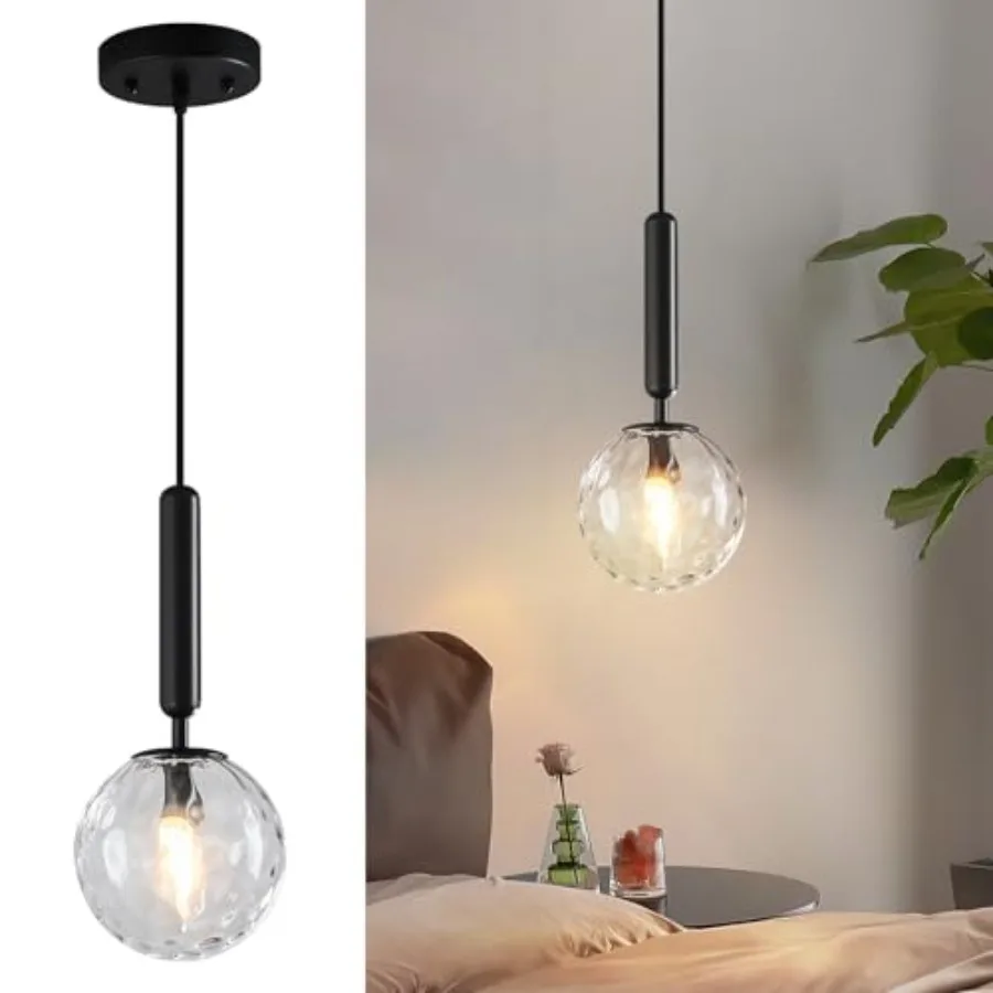 

Modern Black Pendant Light Hanging Fixture Light for Kitchen Island Mid Century with Globe Pendant Light Clear Glass Pendant Li