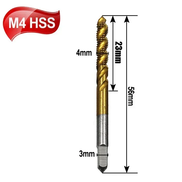 HSS Spiral Hand Tap Bit Tool Titanium-Plated Spiral Groove Machine Tap/M 4/M5/M6/M8 For Metal Steel Wood Plastic