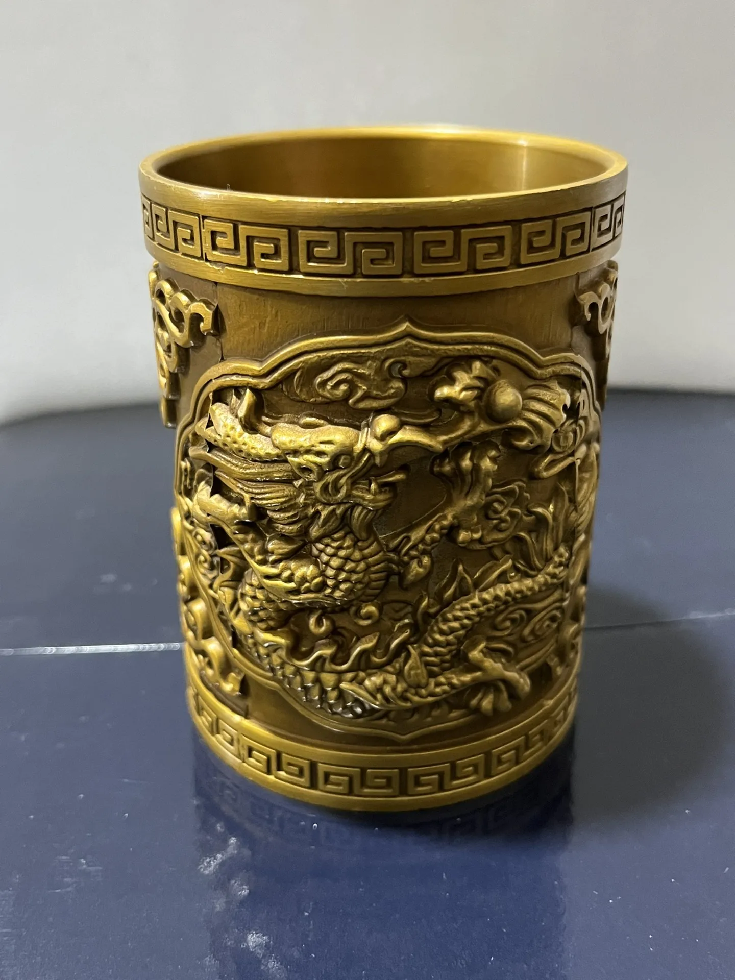 

Retro Brass Dragon Pen Holder Home Office Study Four Treasures Exquisite Family Ornament