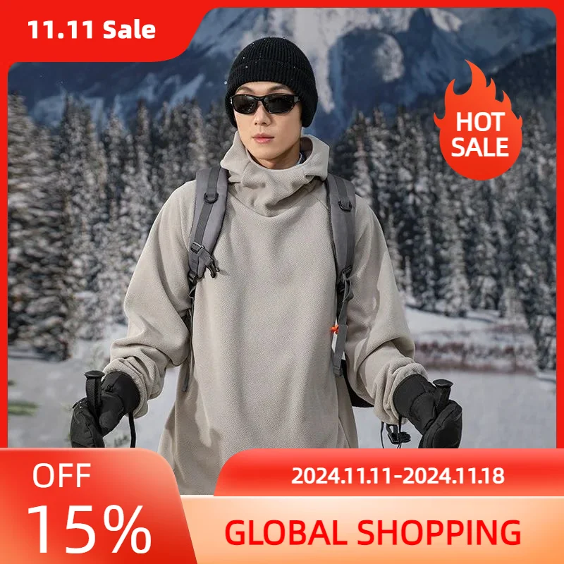 Autumn Winter Velvet Pullover Vest Pull Hooded Top Warm Windproof Couple Bottom Shirt T-Shirt Men Women Outdoor Skiing