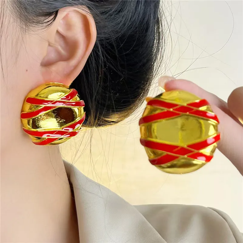 

French Vintage Enamel Cross round Earrings for Women Bold Unique Statement Stud Earrings Daily Party Accessory