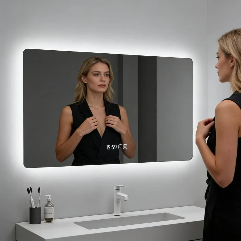 

15,5*23,5 дюймов умное зеркало для ванной комнаты квадратное зеркало с временем запотевания сенсорный светящийся туалет ванная комната настенное светодиодное зеркало