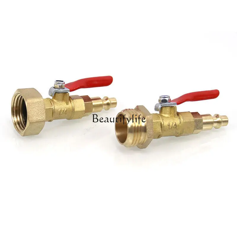 

RV external thread brass quick connector with ball valve antifreeze blow-out water adapter