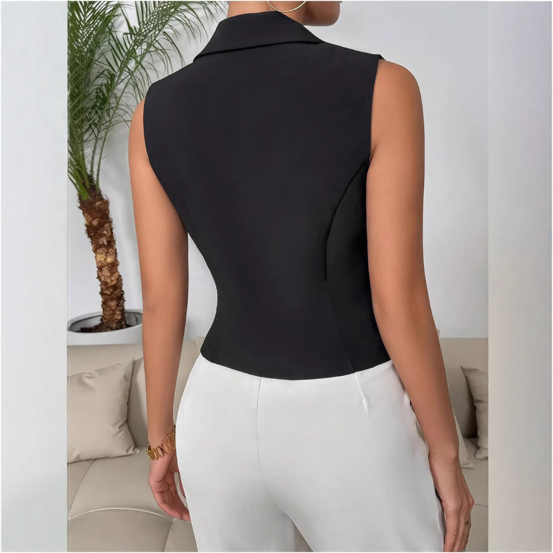 Vests Waistcoats Thin Womens Duck Spring Cotton-Padded  Buttoned Seamless Layering Waistcoat Minimalism Pure Classic Sexy