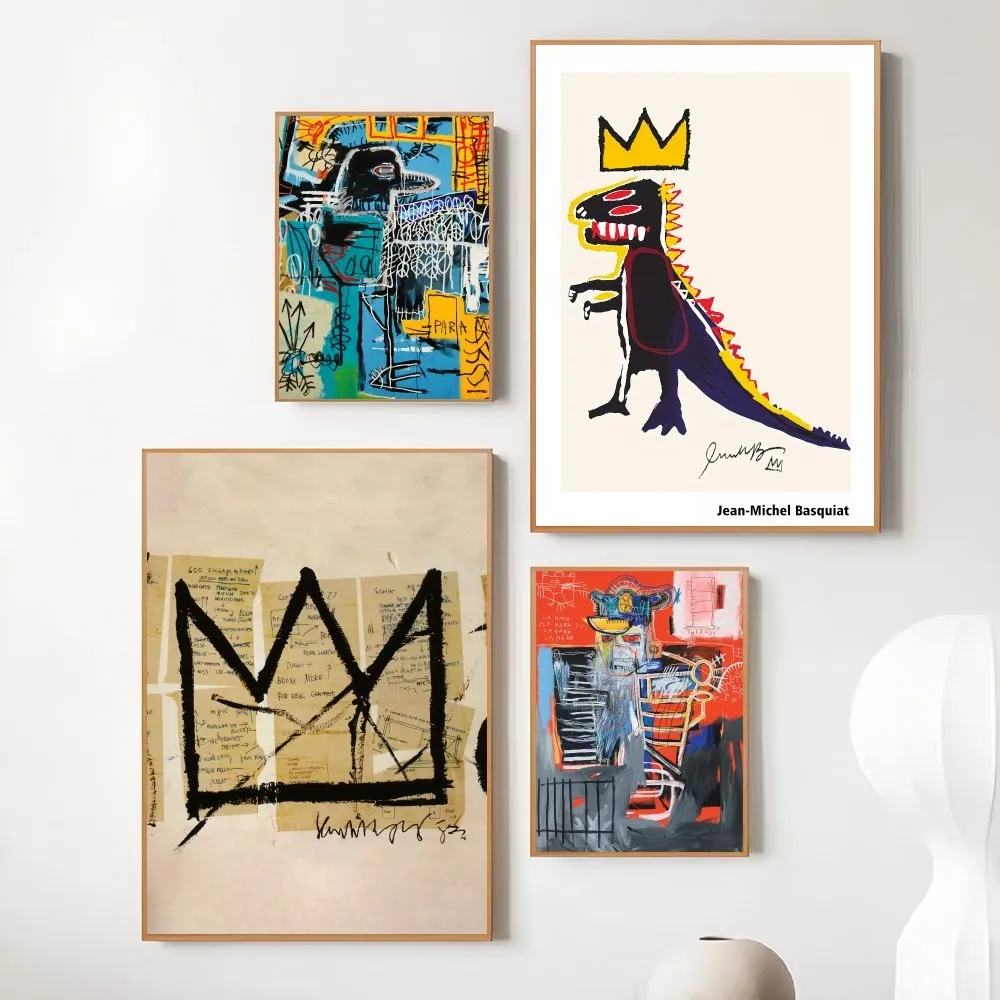 الفن J-Jean-MichelES B-Basquiat الكتابة على الجدران المشارك يطبع طلاء جدران غرفة نوم غرفة المعيشة الديكور مكتب المنزل