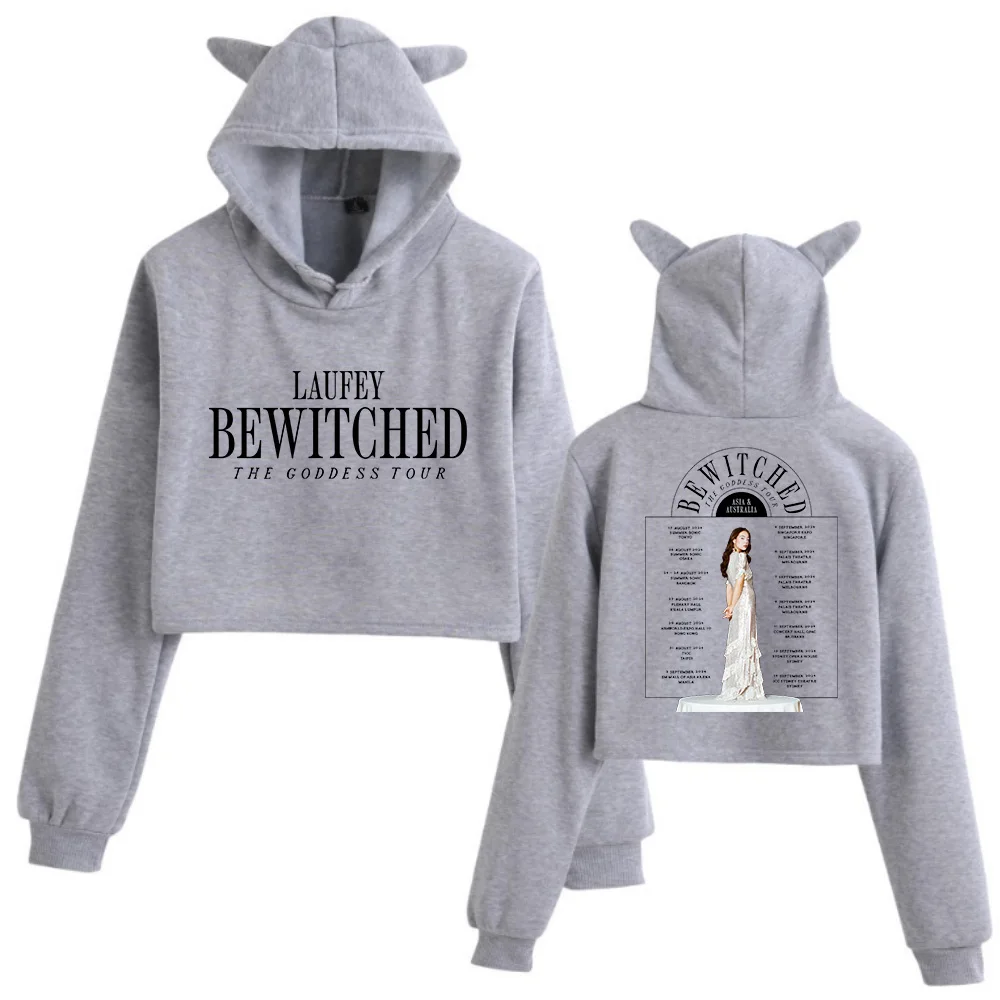 Laufey Tour 2024 Katzen ohren Langarm regelmäßige Spiel Fans Geschenk druck Mädchen Mode Hoodie