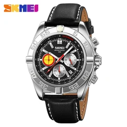 SKMEI 9322 Luxury Genuine Leather Strap Japan Quartz Movement Stopwatch Watches Mens Waterproof Wristwatches Date reloj hombre