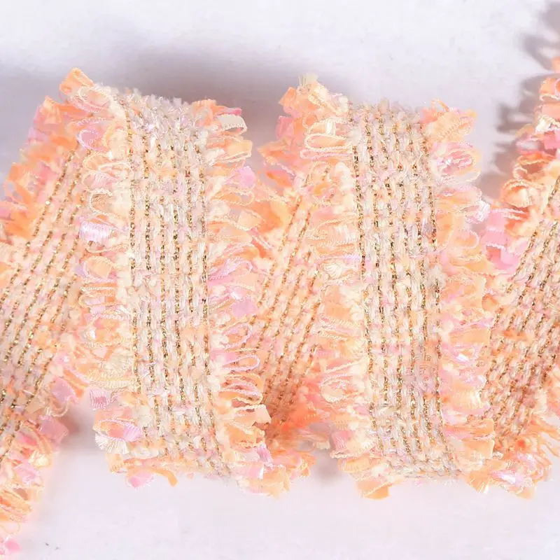 45Yards Winter Tweed Embroidery Ribbon Webbing Golden Tassel Fringe Trim for DIY Garment Sewing Accessories Vintage