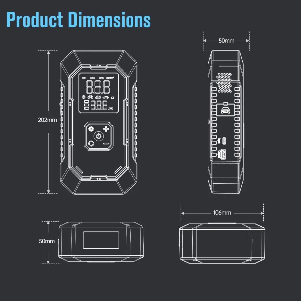 Профессиональный автомобильный стартер 4 в 1, 6000 мАч, 12 В с воздушным насосом, автоматический насос для накачивания шин, многофункциональный портативный электрический воздушный насос