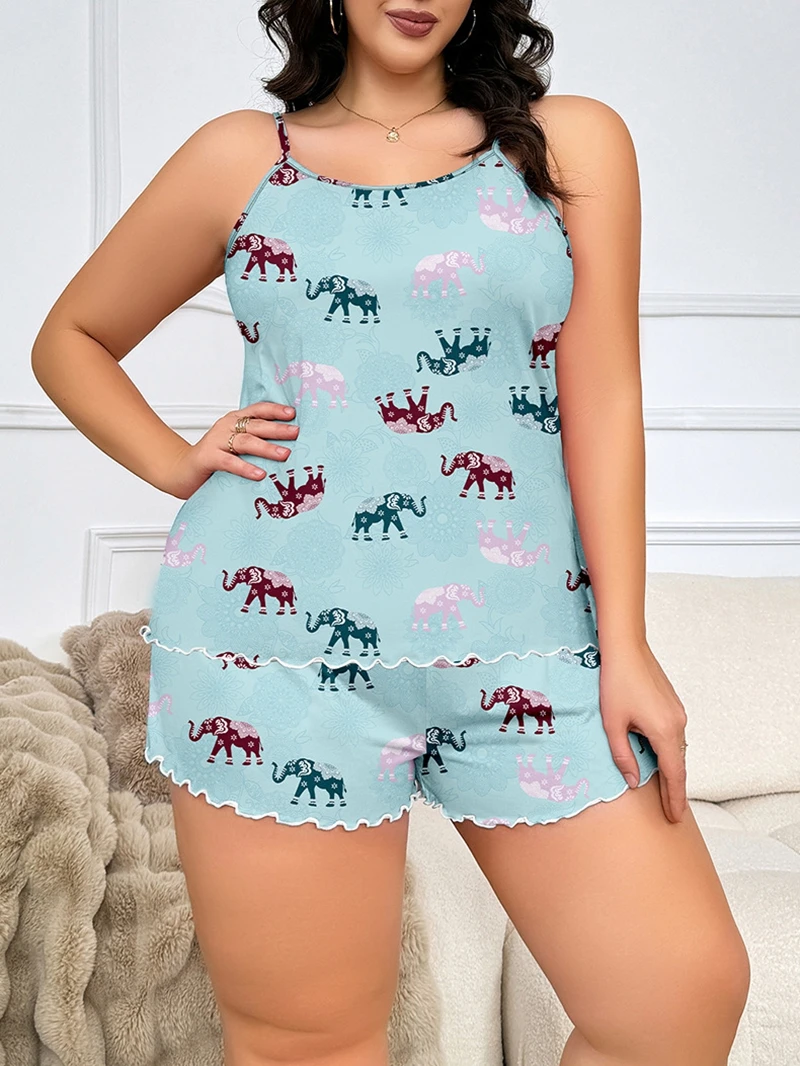 

Женская пижама с милым слоном и бантом, удобные повседневные шорты на подтяжках, комплект больших размеров для сна и домашней одежды, пижамы