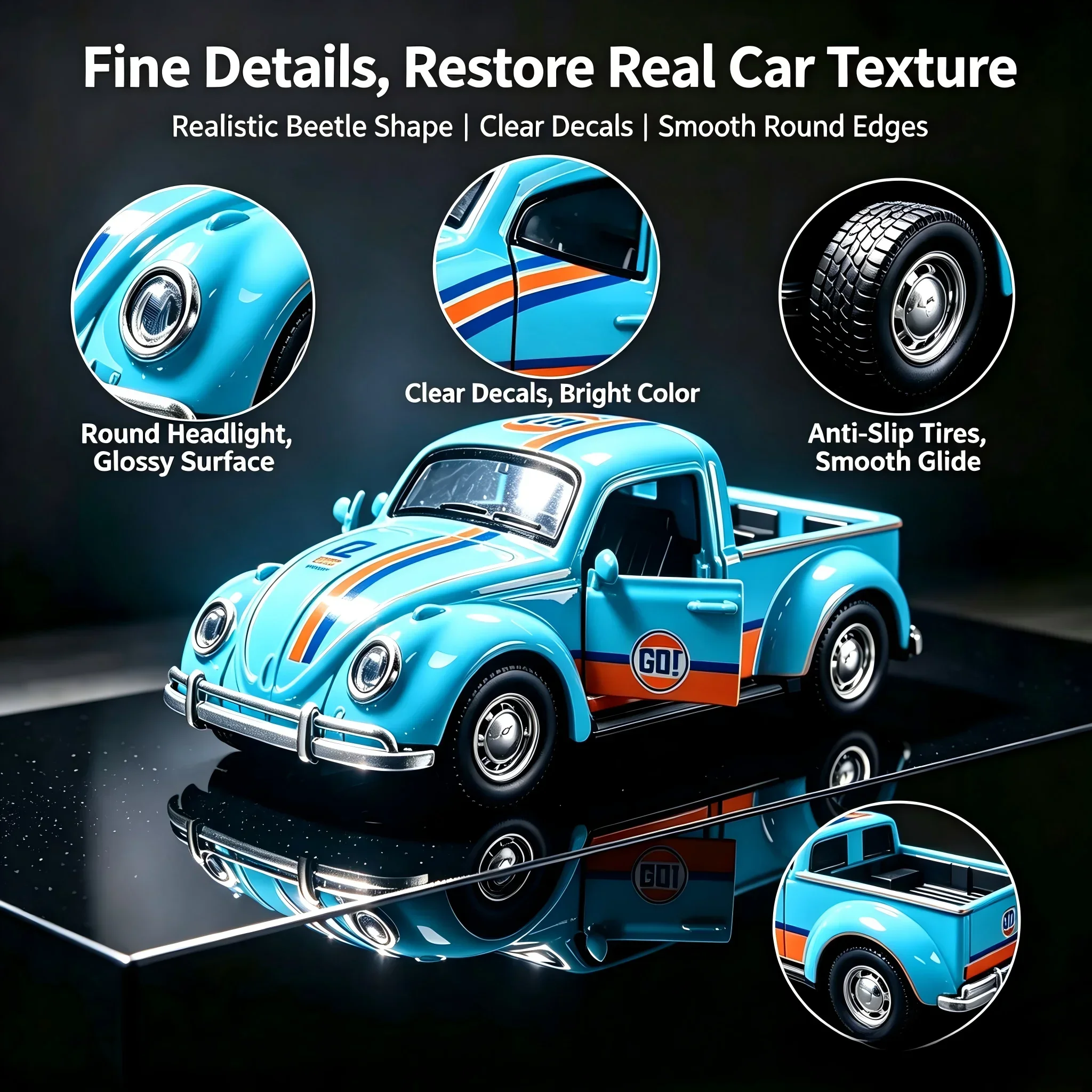 Scale Alloy Classic Vintage Car Diecast Model Pull-Back Structure Open Doors Metal Display Vehicle Birthday Gifts Office Desk