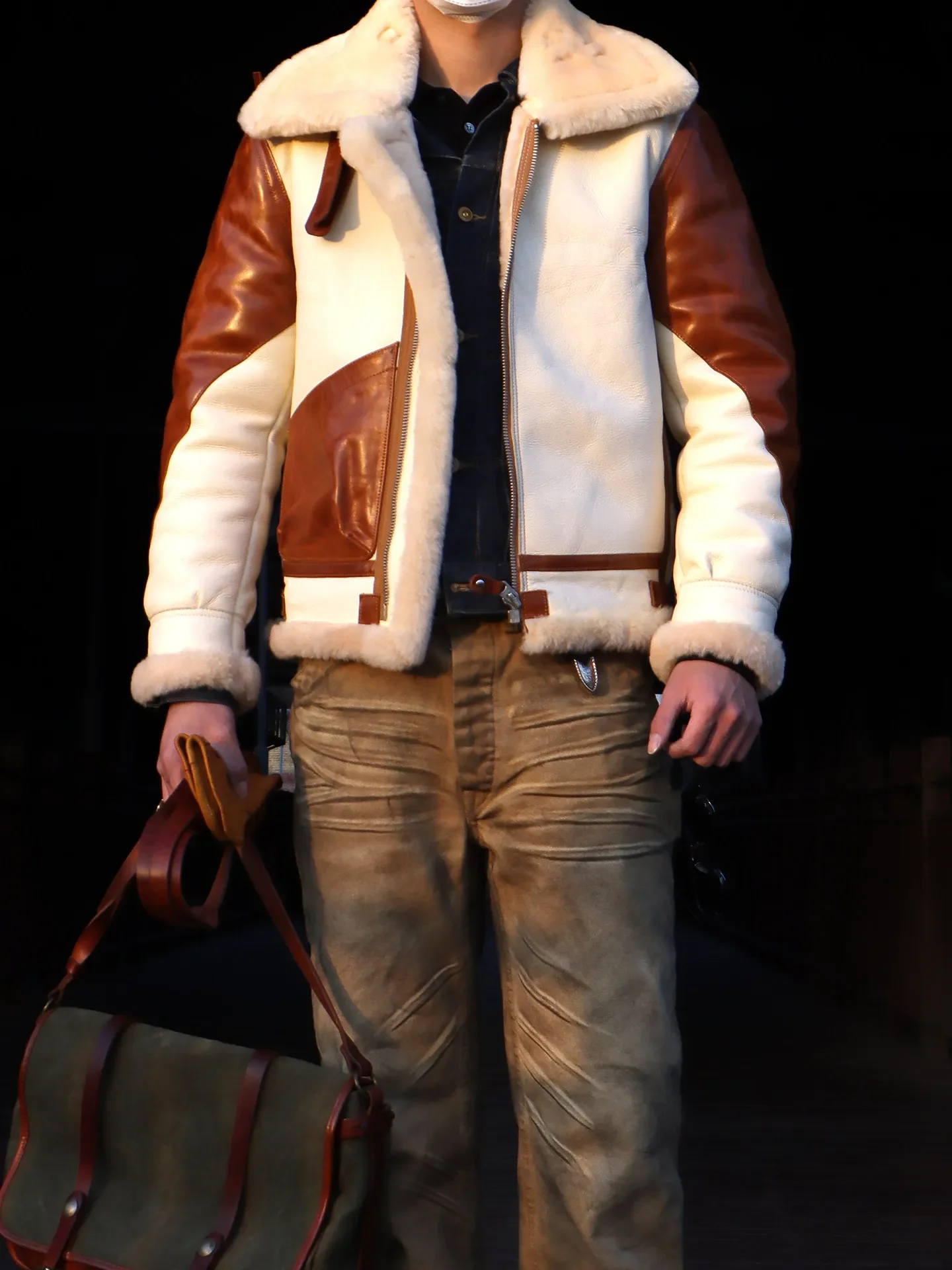 Tailor Brando Original Merino Sheepskin Classic B3 Men's Retro Warm Genuine Leather Bomber Jacket